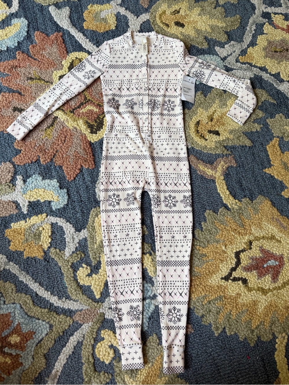 SKIMS Cream Fair Isle Kids One-Piece Footie Pajamas